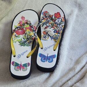 Brighton Women's Butterfly Floral Flip Flops - Yellow and White